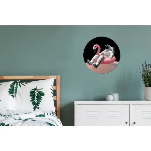 Astronaut - Flamingo - Zwemband - Roze Wandcirkel aluminium klein -slaapkamer