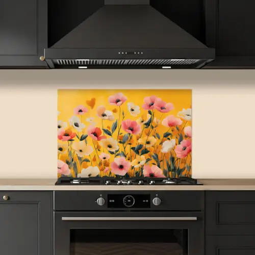 Bloemen - Veld - Geel keuken achterwand spatscherm klein -sfeer1