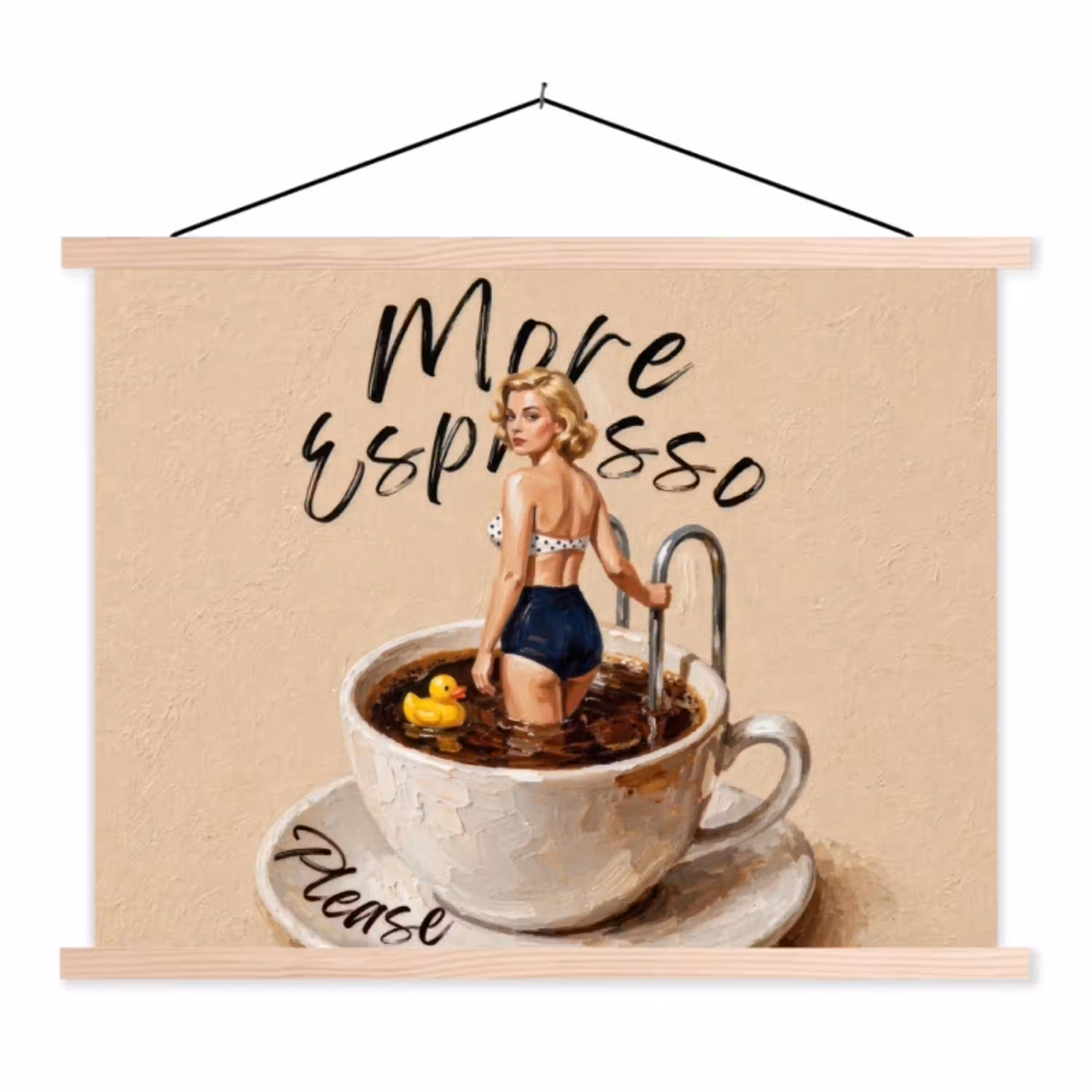 More espresso - Koffie - Eend textielposter latten blank klein -3d