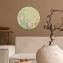Botanisch - Bloemen - Kleurrijk Wandcirkel kunststof plaat 5mm dik klein -sfeer1