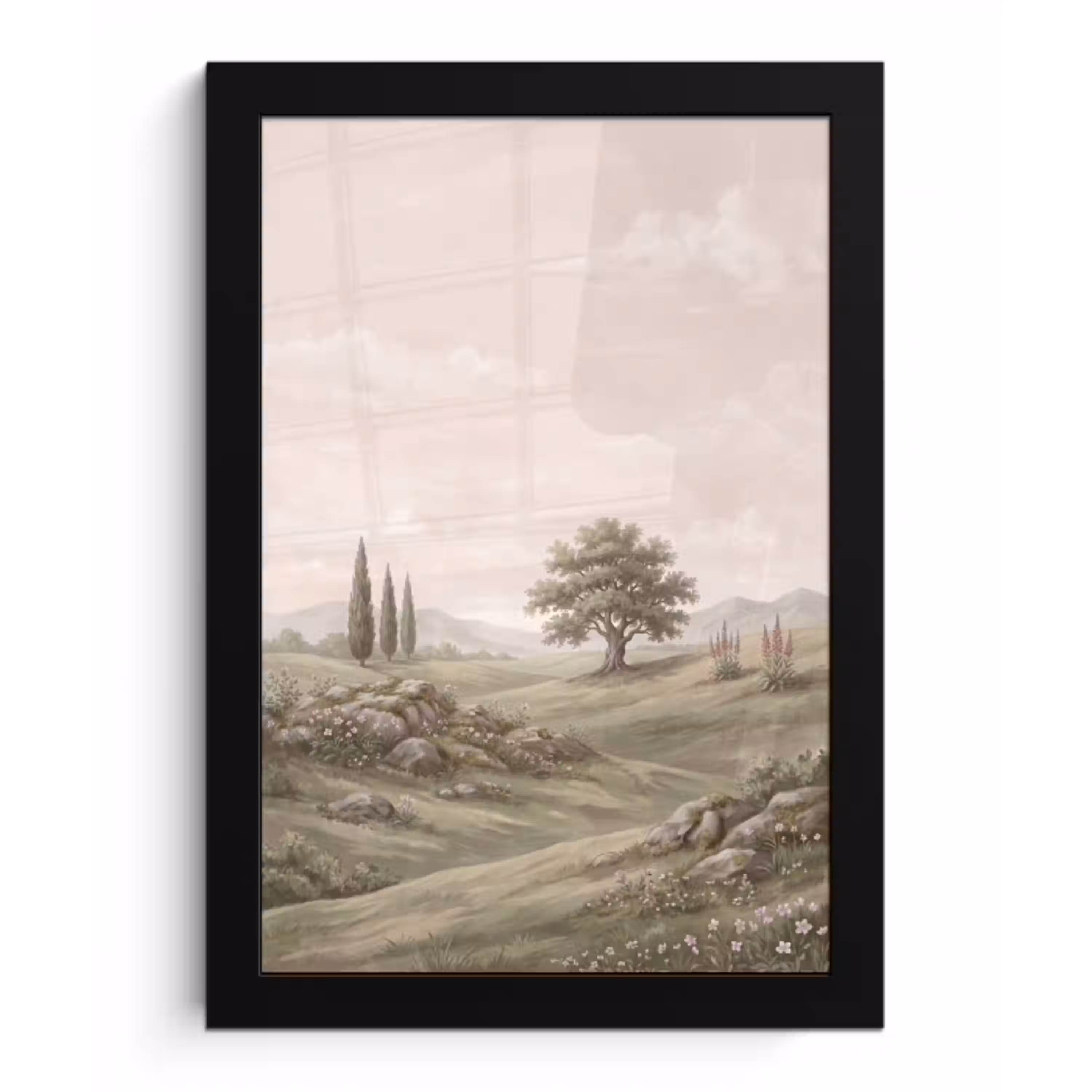 Heuvellandschap - Bomen - Natuur - Groen fotolijst zwart zonder passe partout klein -3d