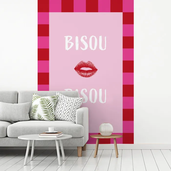 Kiss - Roze - Frans - Valentijn fotobehang vinyl groot -woonkamer