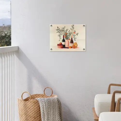 Wijnflessen - Takken - Sinaasappels tuinposter los doek klein -sfeer8