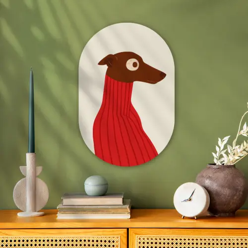 Silhouet - Hond - Trui - Rood Wandcirkel Ovaal Forex klein -sfeer2