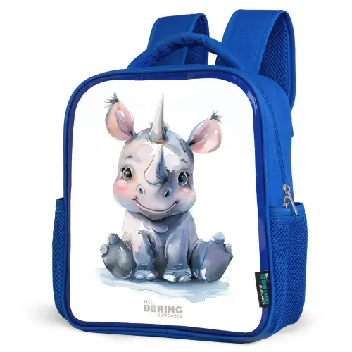 Baby neushoorn Kinderrugzak - Blauw middel -schuin