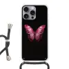 Vlinder - Fuchsia - Grafisch Hoesje iPhone 16 Pro Max met koord klein -3d