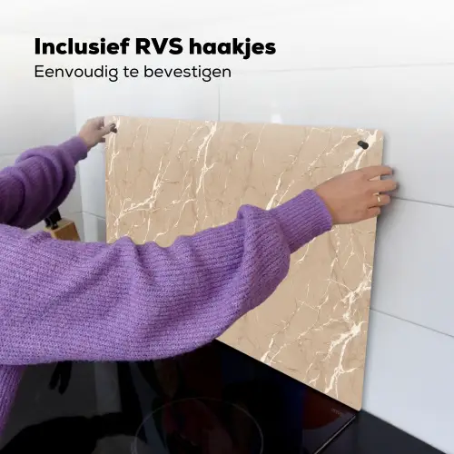 Beige - Marmer - Organisch - Wit Inductie beschemer met haakjes klein 777 -ky-ophangen-nl
