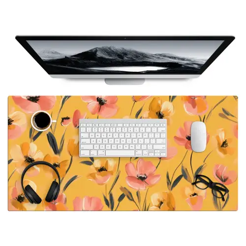 Bloemen - Geschilderd - Geel Muismat XXL klein -3d
