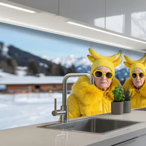 Vrouwen - Bananen - Geel keuken achterwand 2 middel -3d_schuin