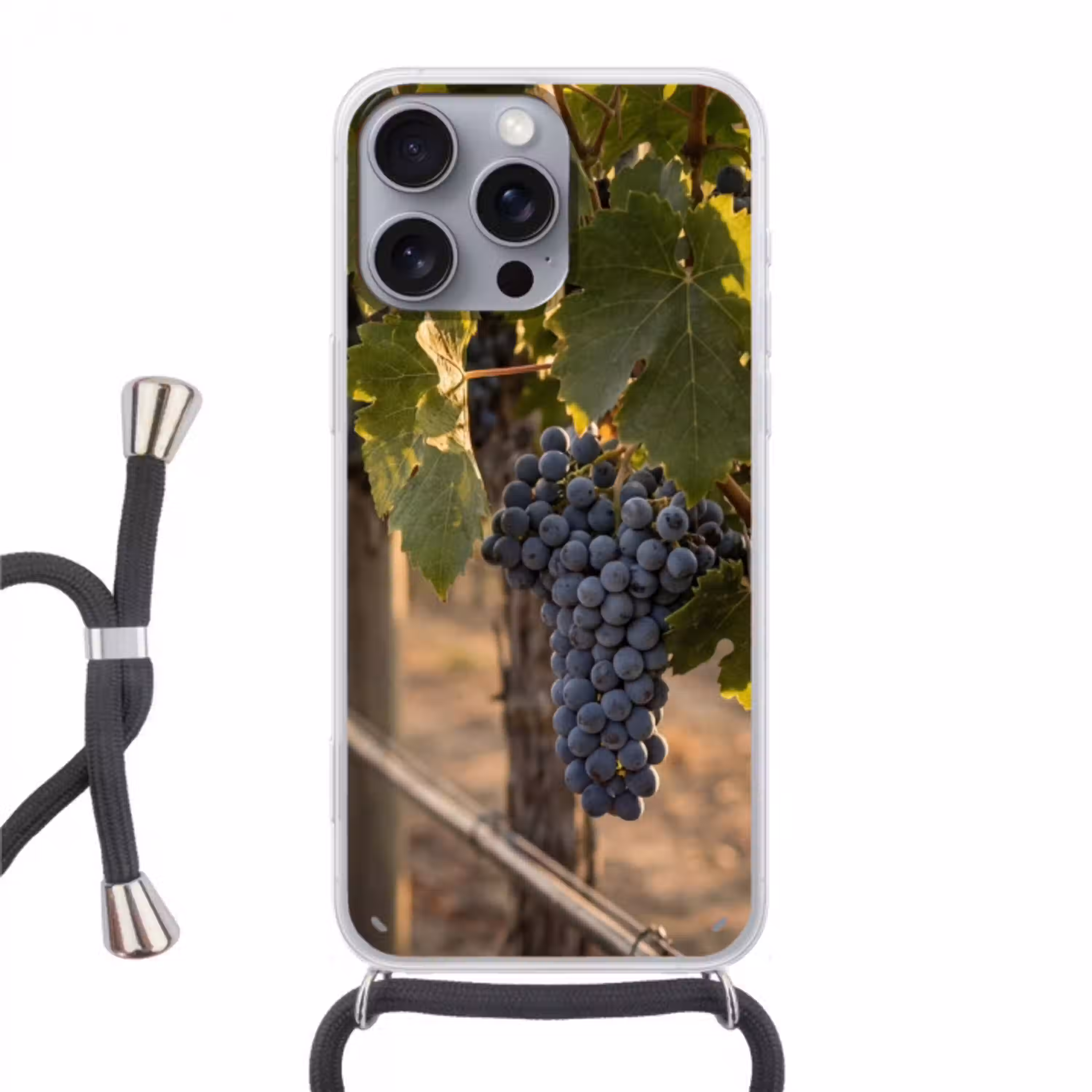 Druiven - Wijngaard - Zonlicht Hoesje iPhone 16 Pro Max met koord klein -3d