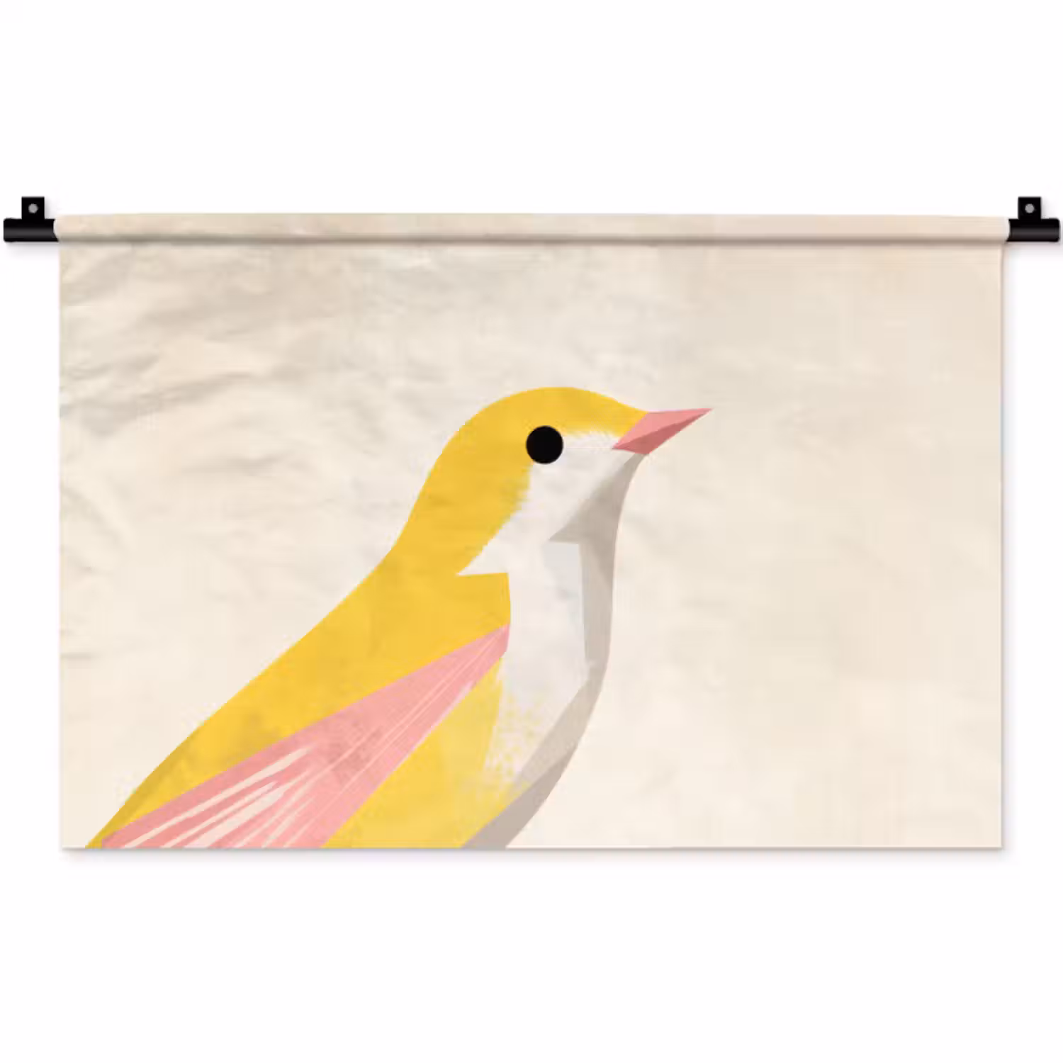 Wandkleed - Vogel - Minimalistisch - Geel