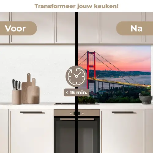 Brug - Rood - Skyline - Water keuken achterwand 2 middel -voor-na2_NL
