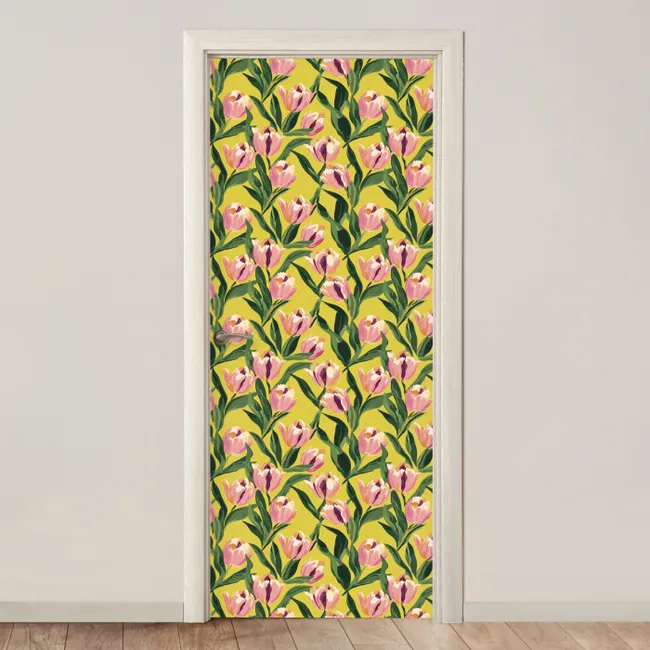 Deursticker met naam - Tulpen - Botanisch - Geel