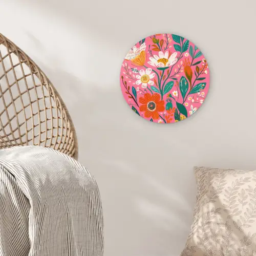 Roze - Bloemen - Wit - Oranje Wandcirkel kunststof plaat 5mm dik klein -sfeer5