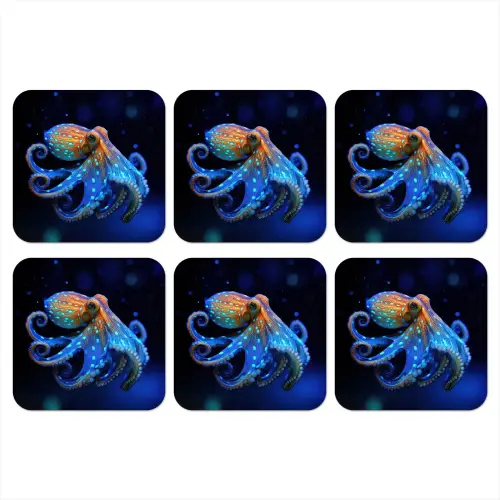 Octopus - Stippen - Blauw - Zee onderzetter kurk middel -3d