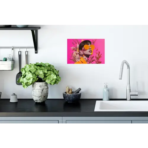 Zonnebril - Oranje - Vrouw - Planten Muursticker klein -keuken
