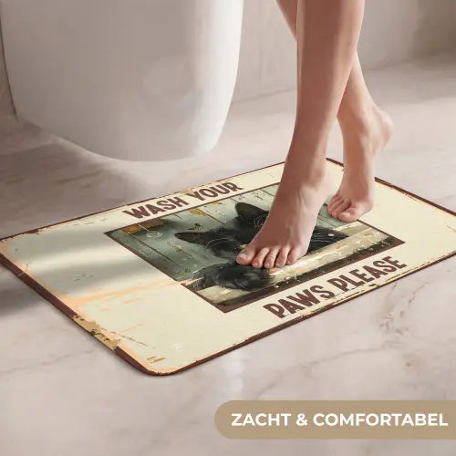 Vintage - Kat - Quotes - Wash your paws please - Spreuken WCmat klein -USP_ZachtNL