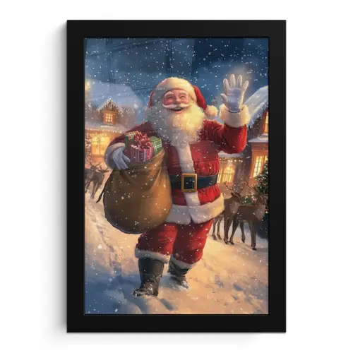Kerstman - Dorp - Hert - Donker fotolijst zwart zonder passe partout klein -3d