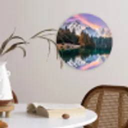 Bergen - Bos - Water - Lucht - Roze - Paars Wandcirkel kunststof plaat 5mm dik klein -sfeer4
