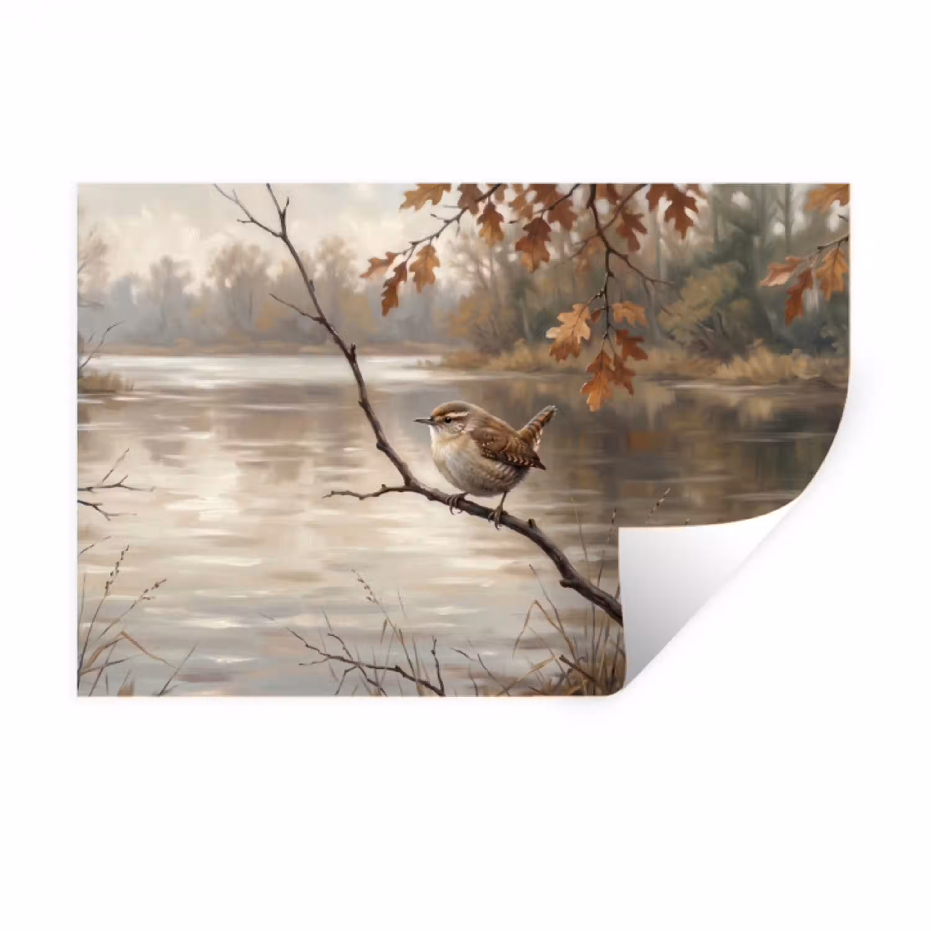 Winterkoninkje - Tak - Rivier - Natuur - Sfeervol Muursticker klein -3d