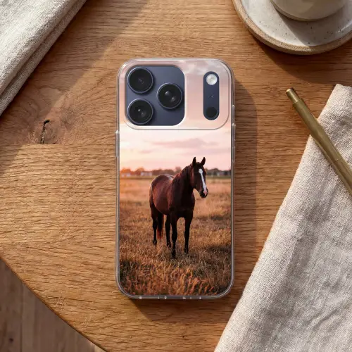 Paard - Zonsondergang - Bruin Telefoonhoesje iPhone 17 Pro klein -sfeer1