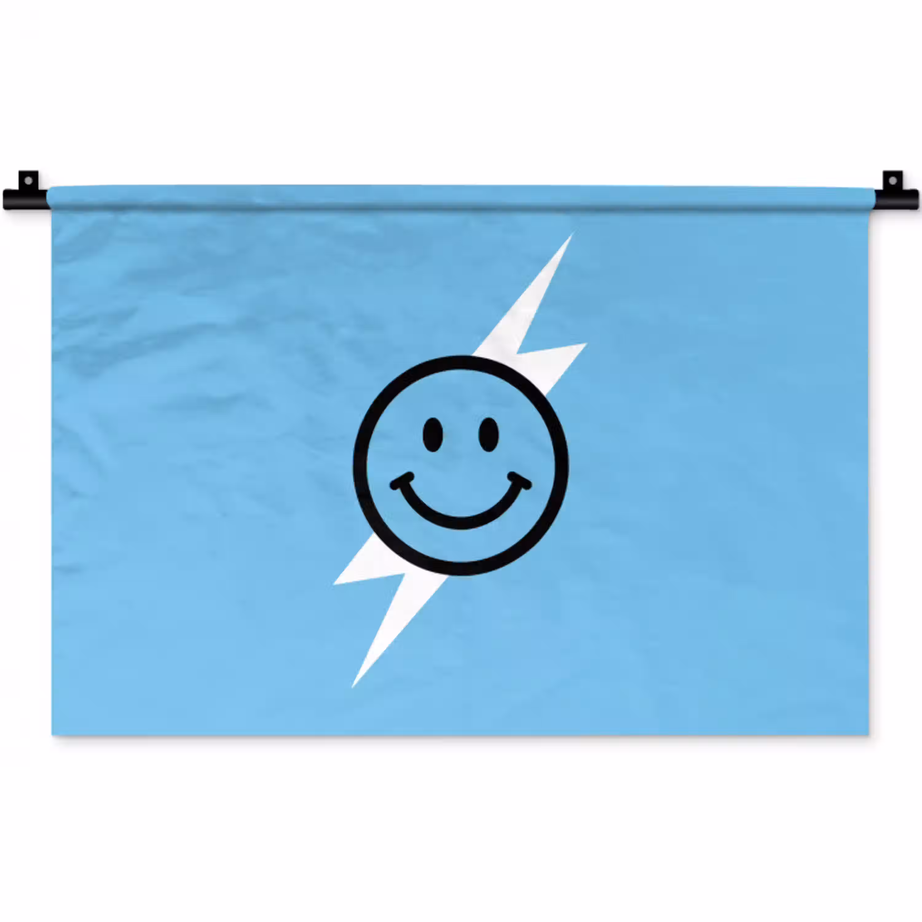 Smiley - Blauw - Bliksem Wandkleed katoen klein -zz3d