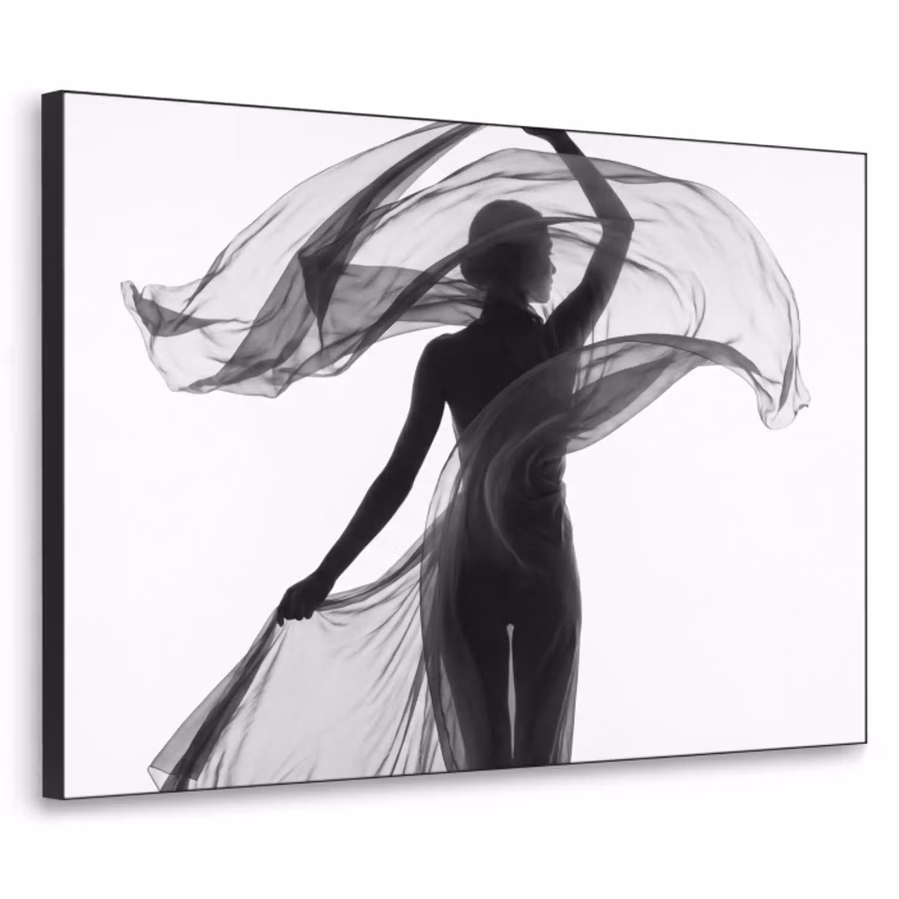 Vrouw - Sluier - Portret - Zwart - Wit - Artistiek Textielframe zwart klein -3d