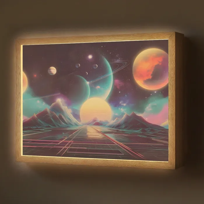 Planeten - Neon - Berglandschap - Zon Light Box met batterij (Wandlamp) middel -z3d_website