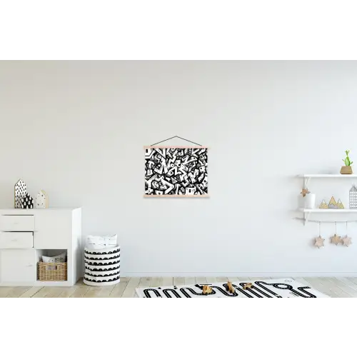 Vormen - Letters - Graffiti - Zwart textielposter latten blank klein -kinderkamer