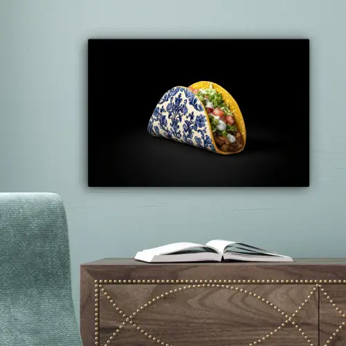 Taco - Vlees - Salade - Delftsblauw - Motief canvas 2cm klein -sfeer4