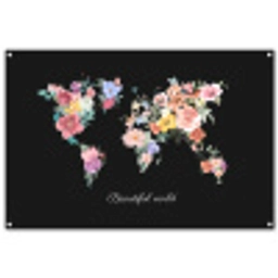 Wereldkaart - Bloemen - Pastelkleuren tuinposter los doek groot -3d