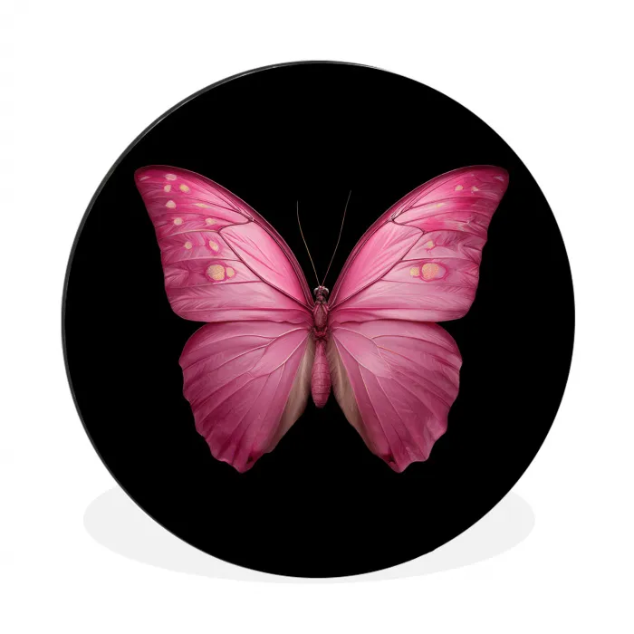 Vlinder - roze - Elegant Wandcirkel aluminium klein -3d