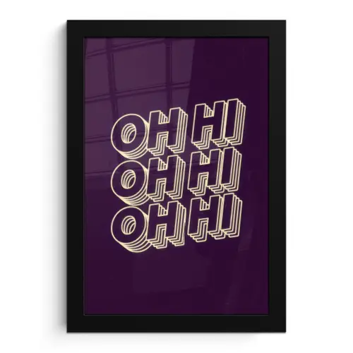 Oh hi - Paars - 3D fotolijst zwart zonder passe partout klein -3d