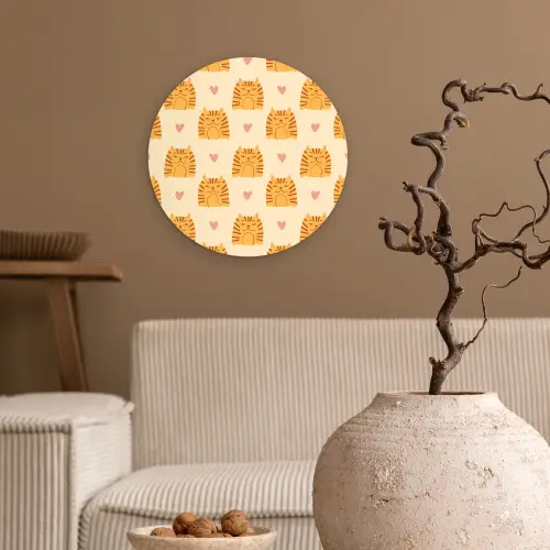 Hartjes - Katten - Strepen - Beige Wandcirkel plexiglas klein 852 -sfeer1