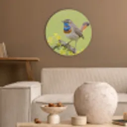Vogel - Tak - Natuur - Kleurrijk Akoestische PET Vilt - Rond klein -sfeer1