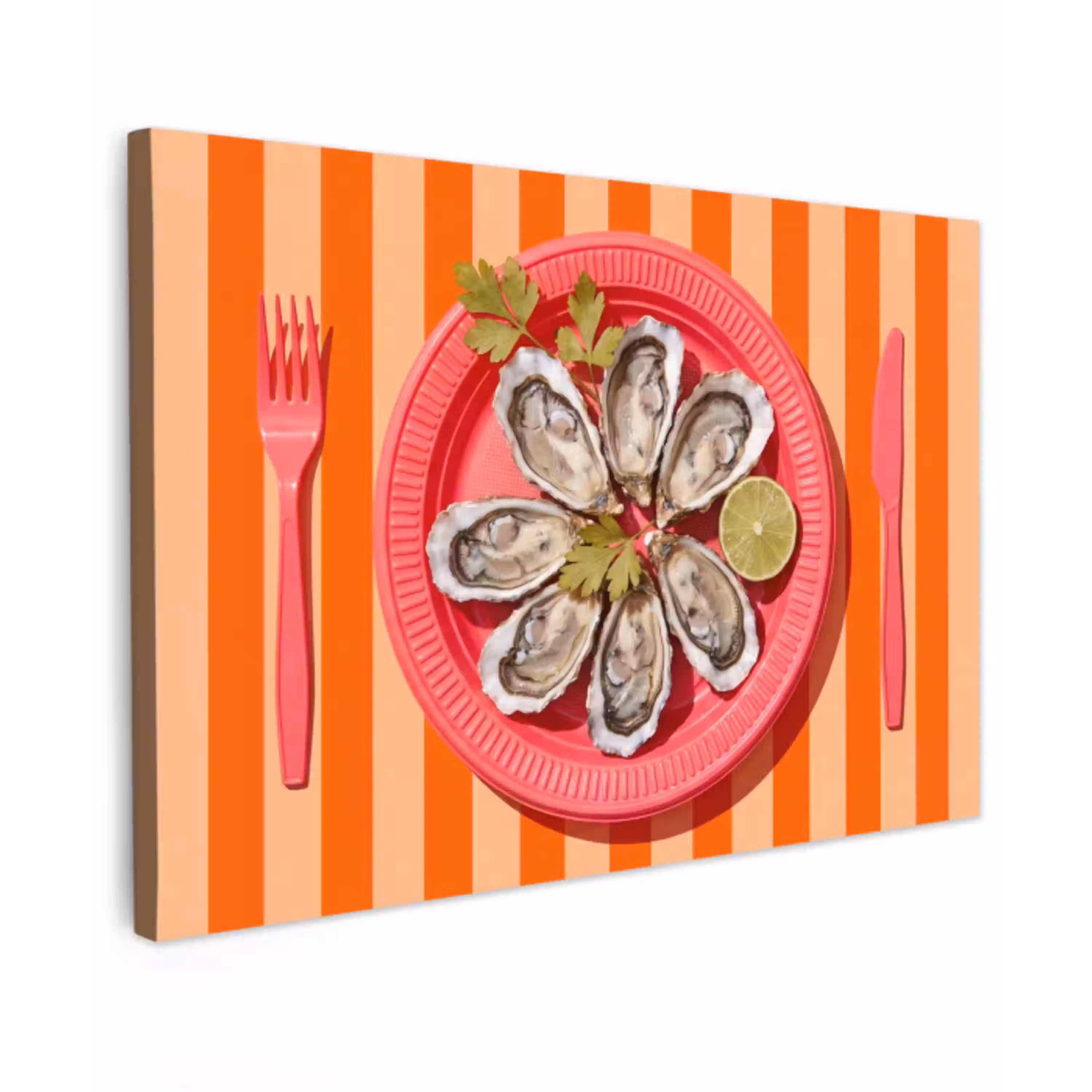 Eten - Oester - Zeevruchten - Oranje - Modern Tuinposter op houten frame 2 cm dik klein -3d