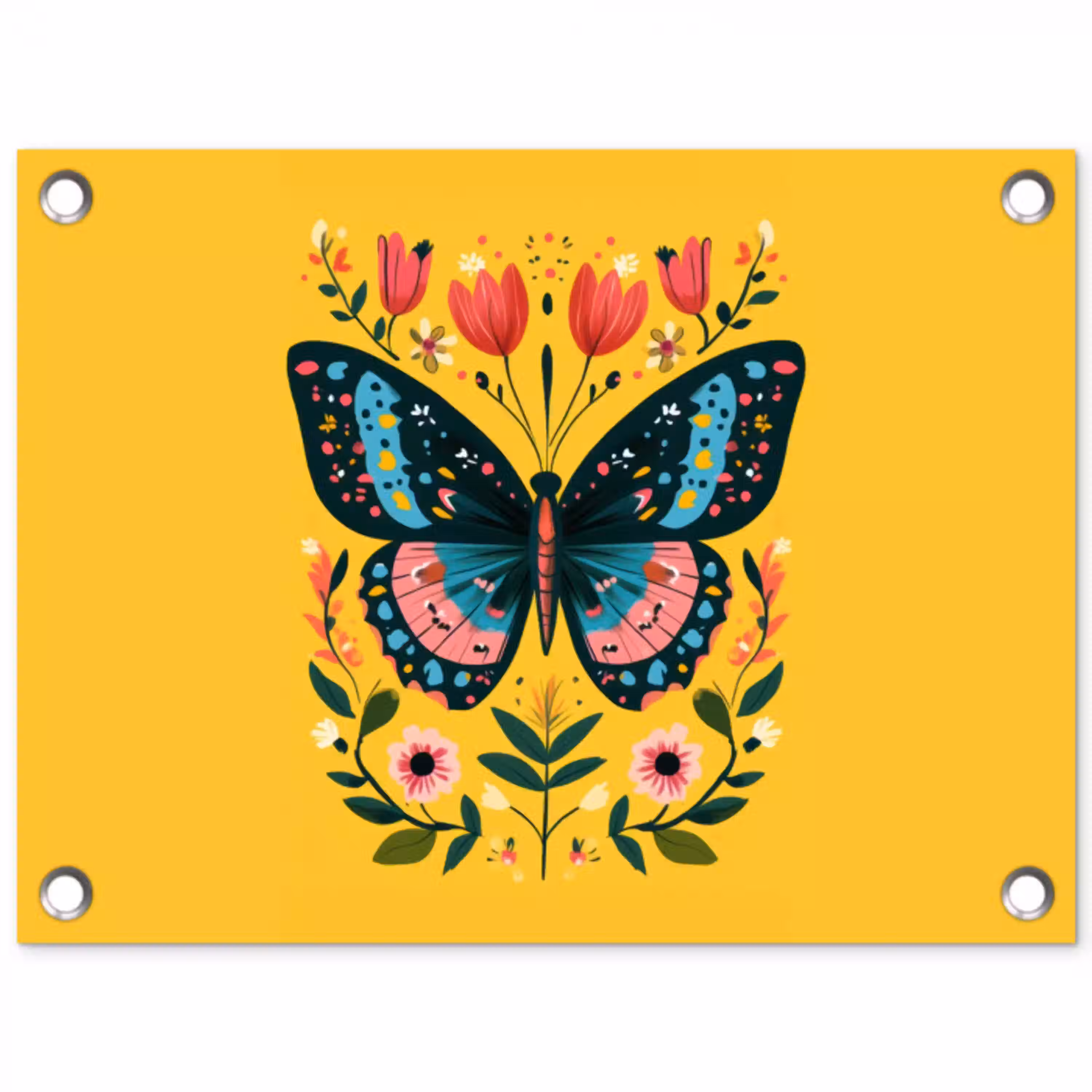 Bloemen - Kleurrijk - Vlinder - Sierlijk tuinposter los doek klein -3d
