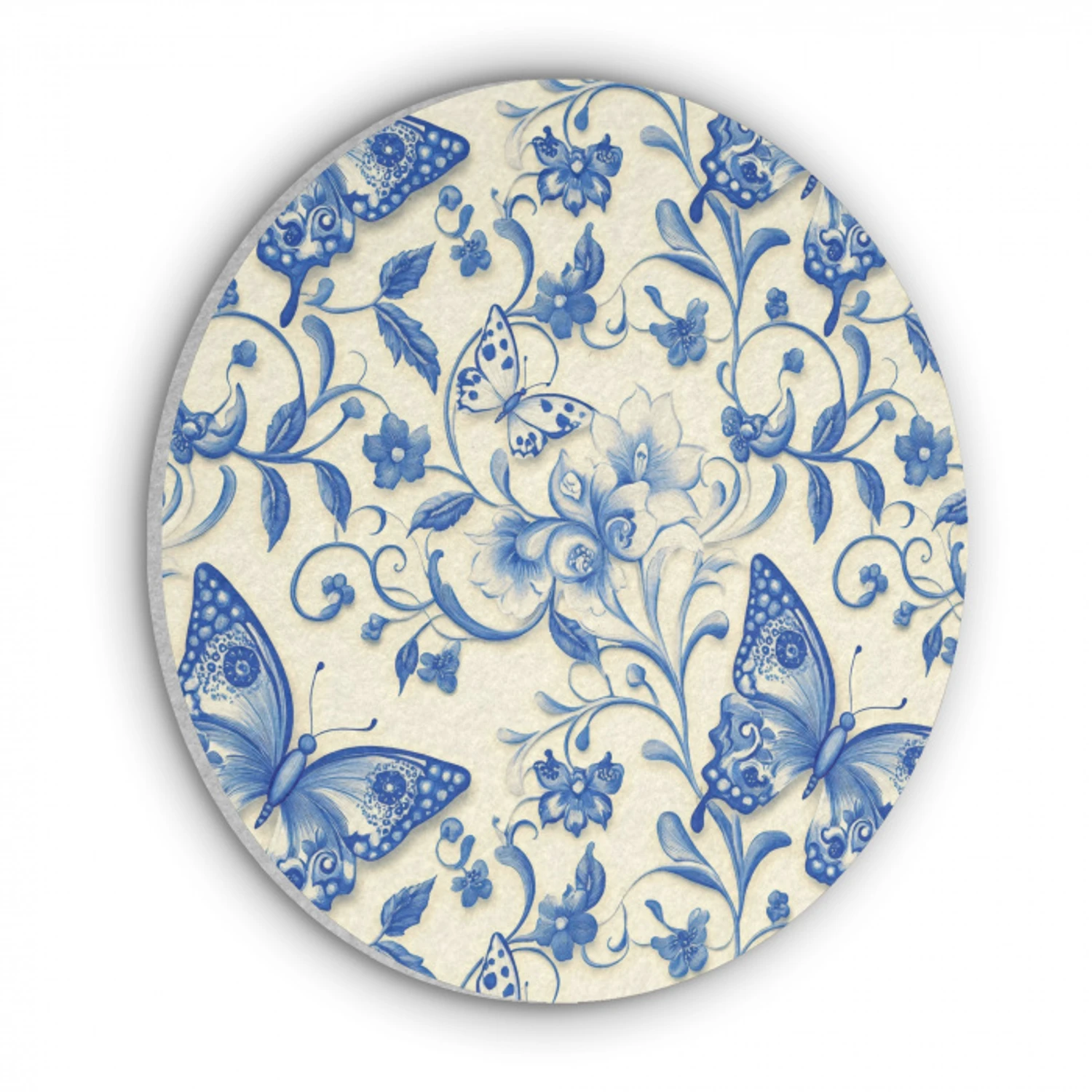 Vlinders - Bloemen - Blauw - Botanisch Akoestische PET Vilt - Rond klein 838 -3d