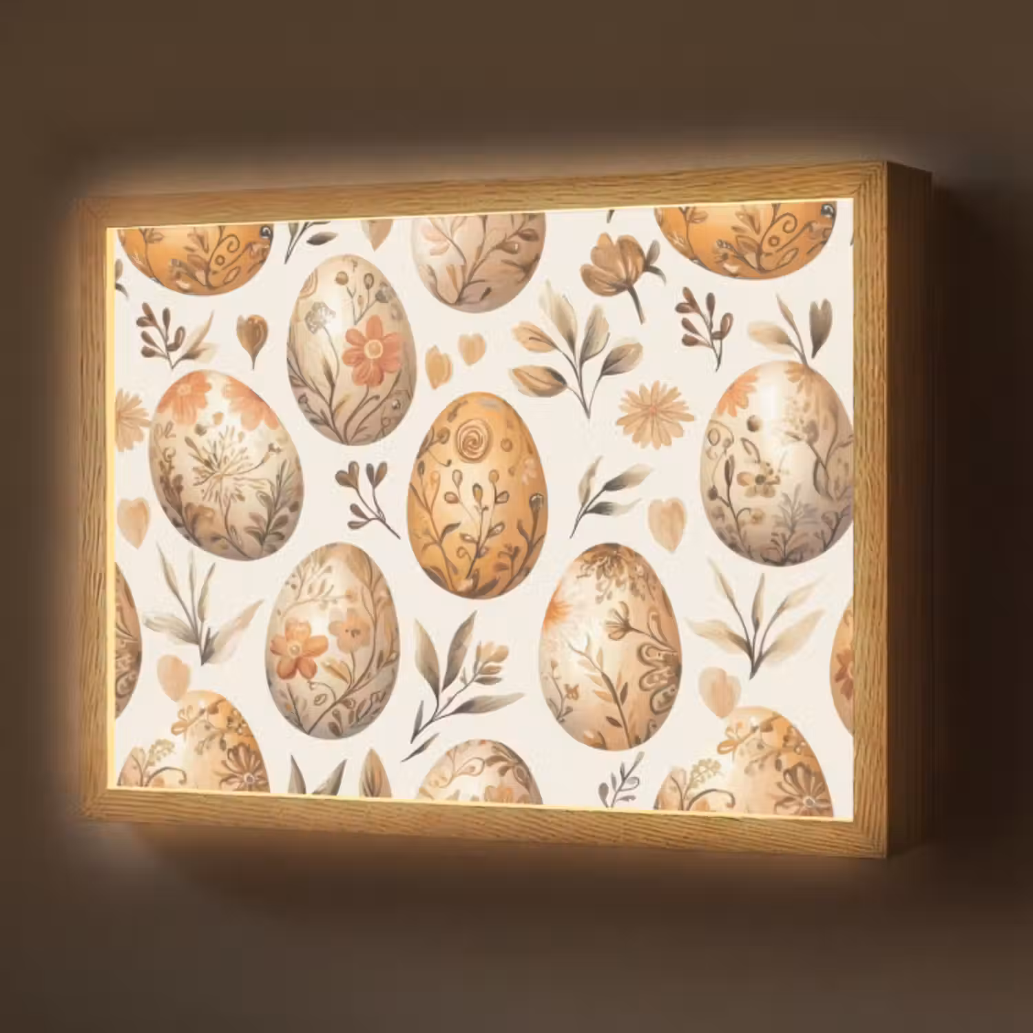 Lightbox - Wandlamp - Paaseieren - Bruin - Bloemen