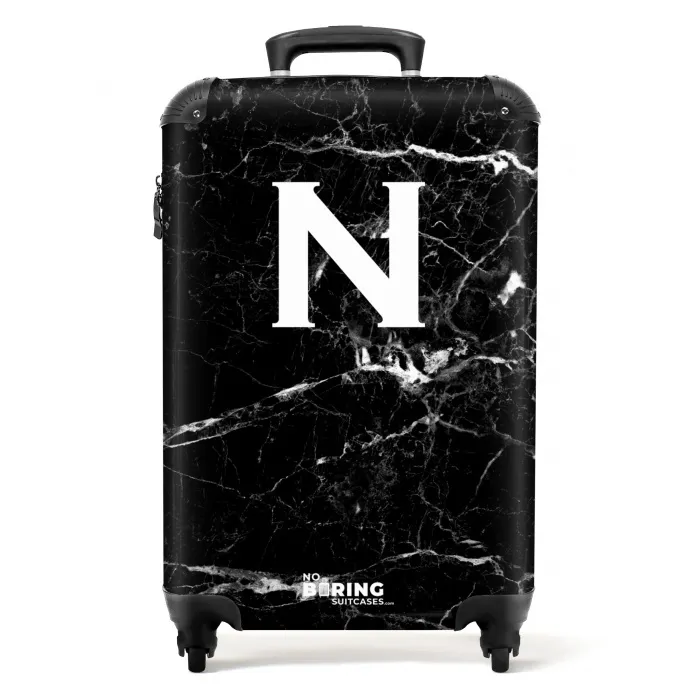 Letter N - Marmer - Zwart - Marmer print NBS - Handbagage koffer - Kinderen Unisex middel -productfoto_recht