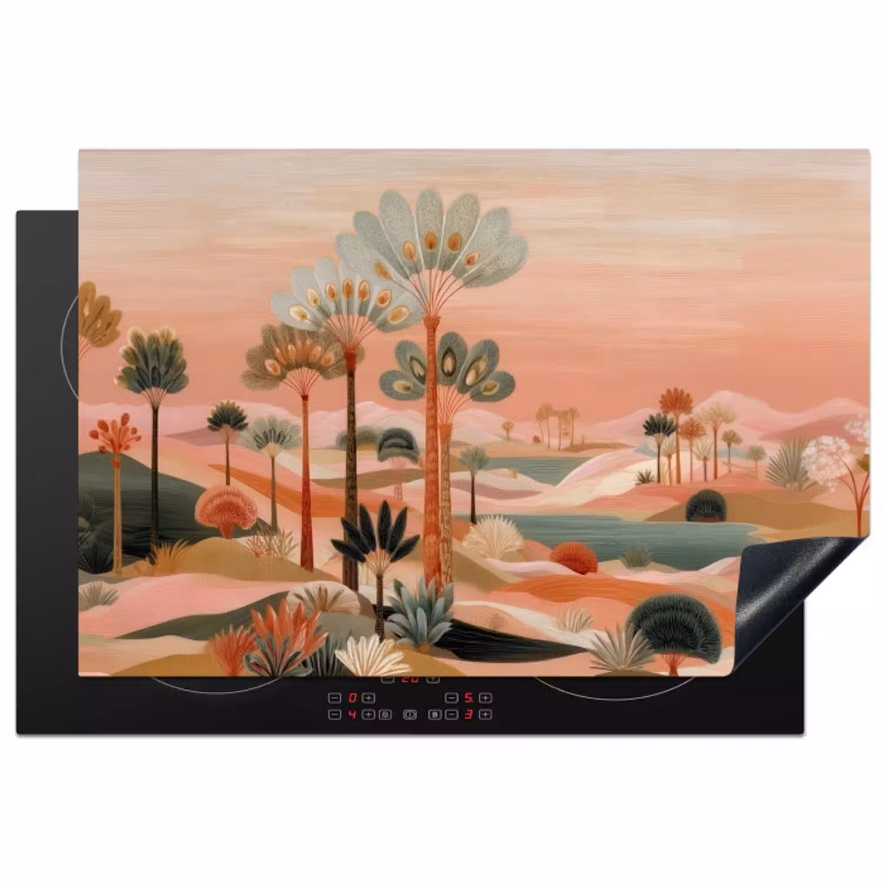 Roze landschap - Palmen - Water Inductie beschermer vinyl 3mm klein -3d