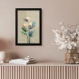 Paradijsvogelbloemen - Blauwgroene bladeren - Beige fotolijst zwart zonder passe partout klein -sfeer5