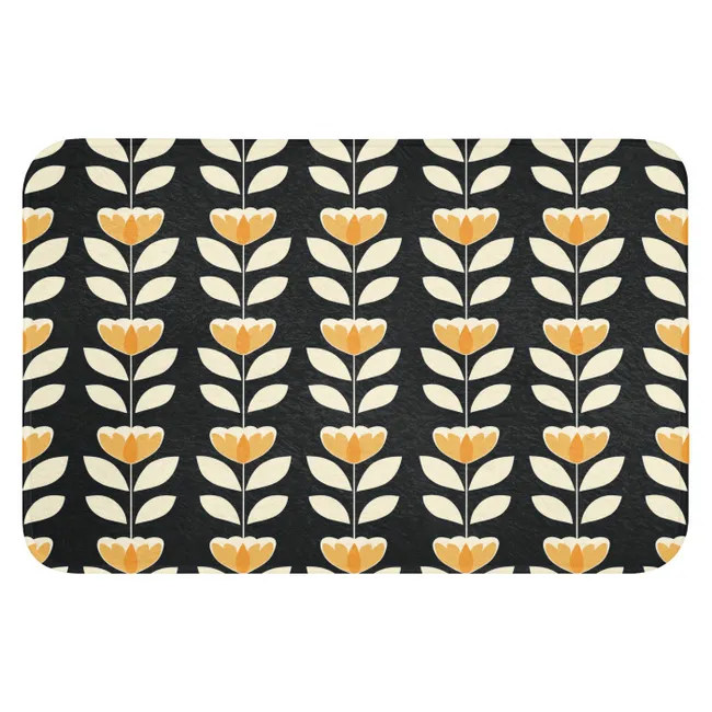 WC Mat - Retro - Bloem - Zwart - Okergeel