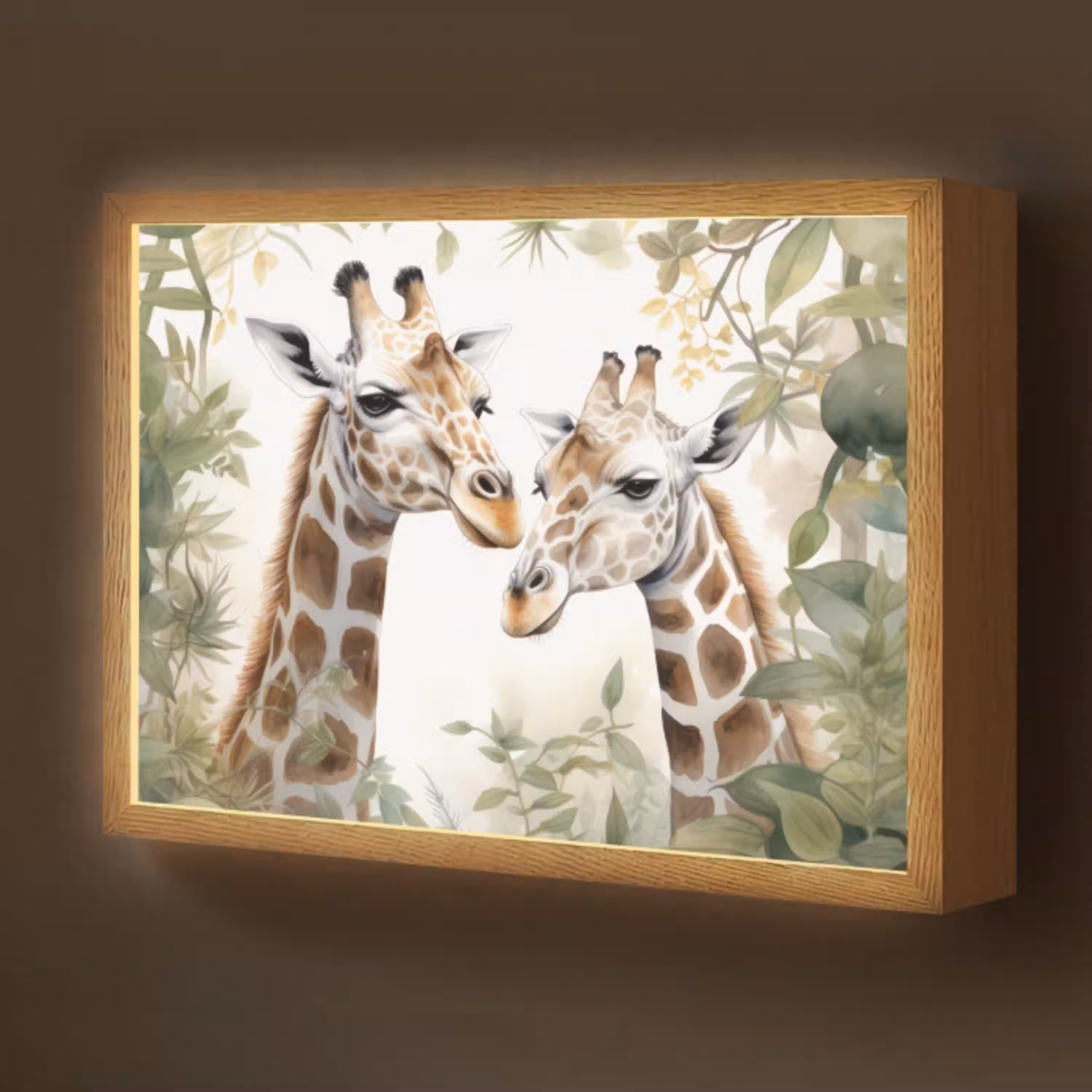 Dieren - Giraffe - Bladeren - Kinderen Light Box met batterij (Wandlamp kind) middel -z3d_website
