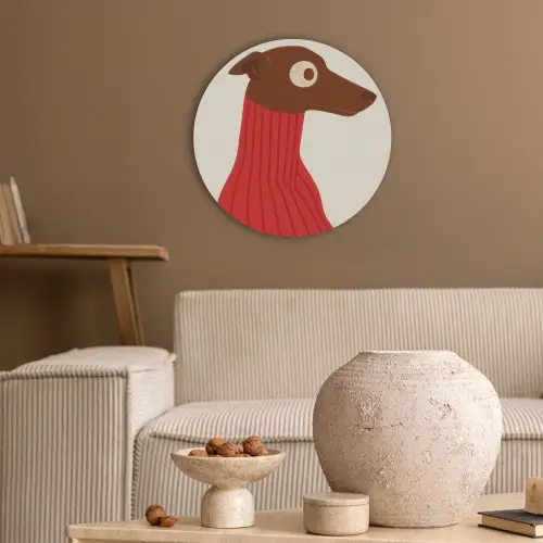 Silhouet - Hond - Trui - Rood Akoestische PET Vilt - Rond klein -sfeer1