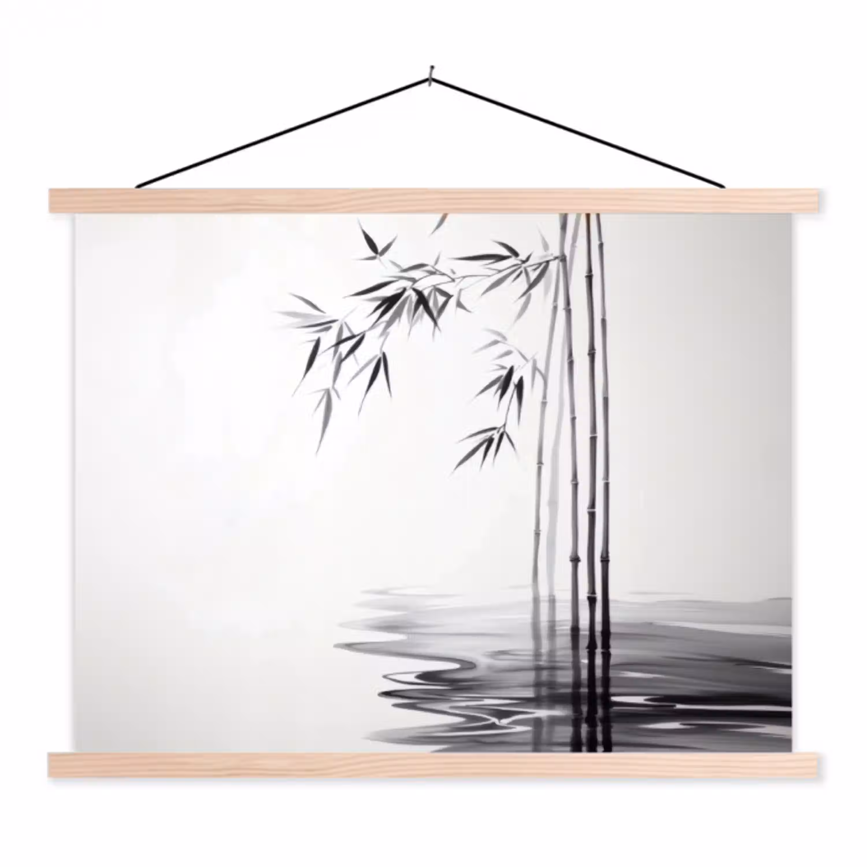 Bamboestammen - Water - Minimalistisch - Wit textielposter latten blank klein -3d