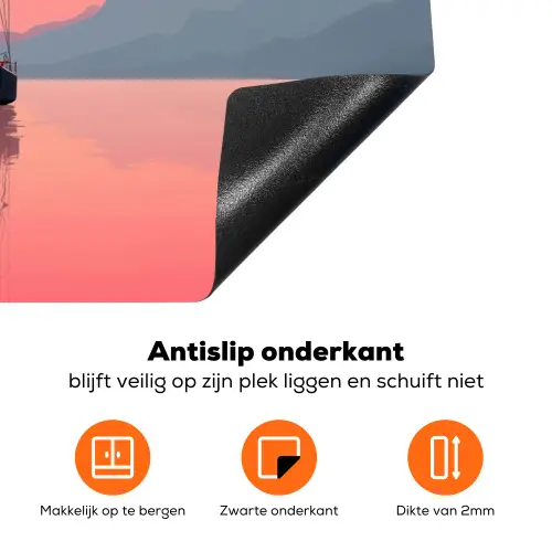 Zeilboot - Roze zee - Zonsondergang - Bergen Inductie beschermer vinyl 3mm klein -zzzzzzz-td-onderkant