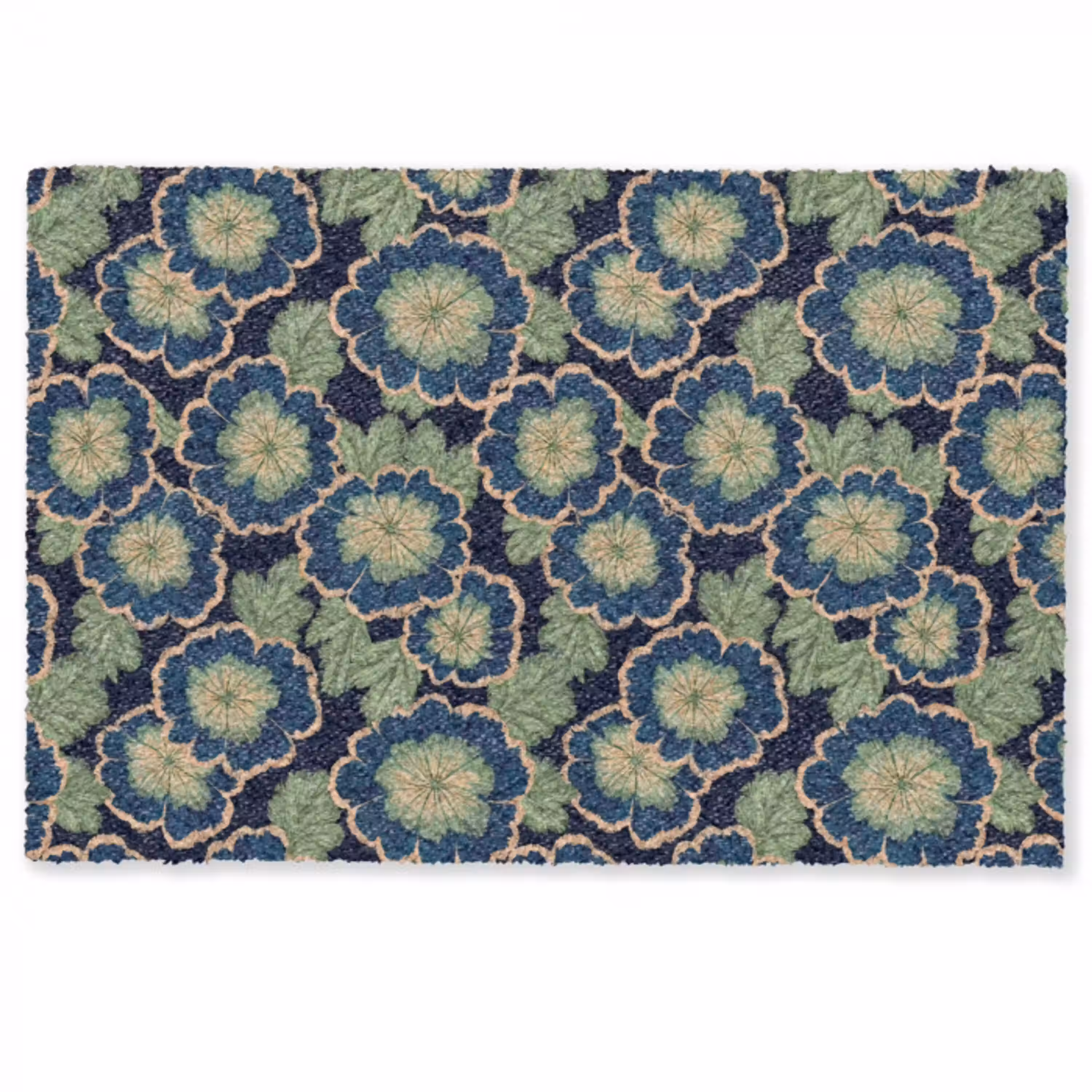 Bloemen - Borduurwerk - Patroon - Blauw - Groen Deurmat klein 898 -zkaufland3d