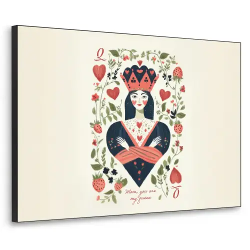Speelkaart - Hartenkoningin - Bloemen - Hartjes Textielframe zwart klein -3d