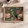 Groene papegaai - Kleurrijke bloemen - Donkere achtergrond Dienblad Rechthoek middel -USP_Formaat